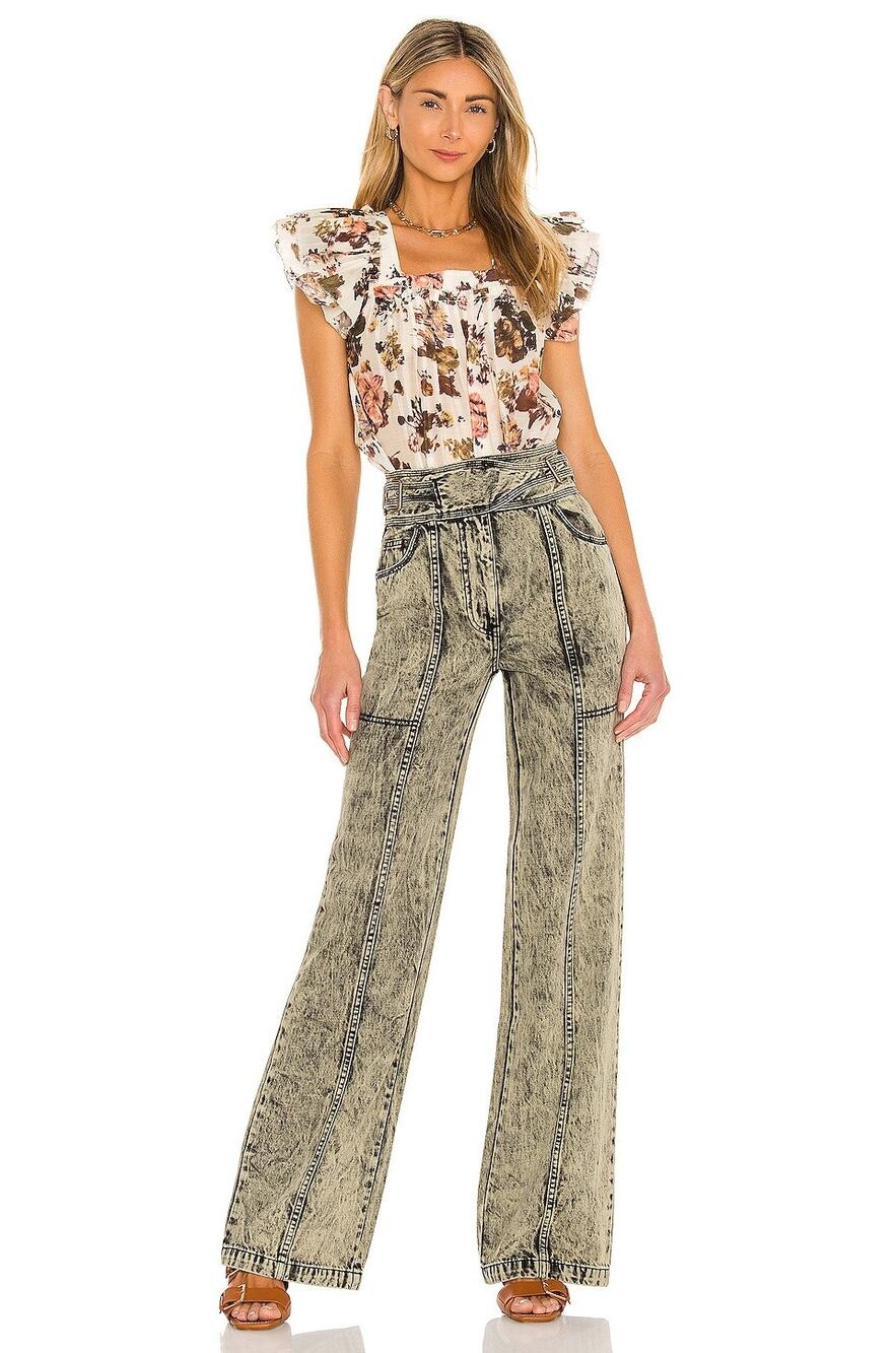 NWOT Ulla Johnson Albie Belted High Waisted Wide Leg Jeans Acid Wash Size 2